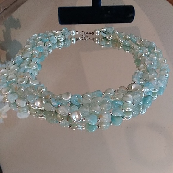 Multi Strain Light Blue Beaded Necklace - Picture 3 of 17